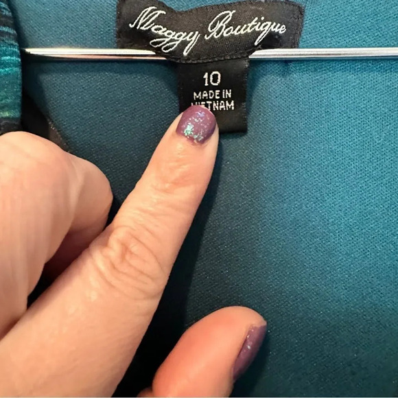 Maggy Boutique Paintstroke Peacock Multi-Colored Dress size 10 - Picture 3 of 6